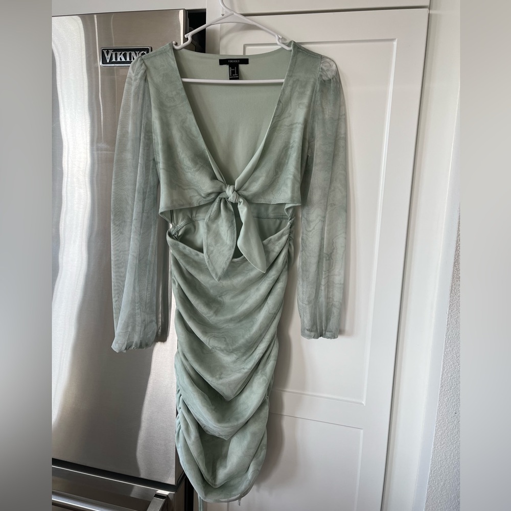 Mint green scrunched midi dress